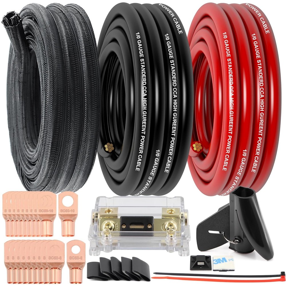 1/0 Gauge Wire Copper Clad Aluminum CCA (20Ft Each 20FT+20FT+250A Fuse+40FT