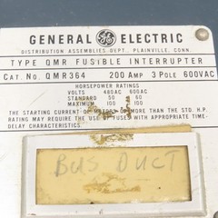 General Electric QMR364 200A 3 Pole Fusible Bus Disconnect Switch 600V 100Hp