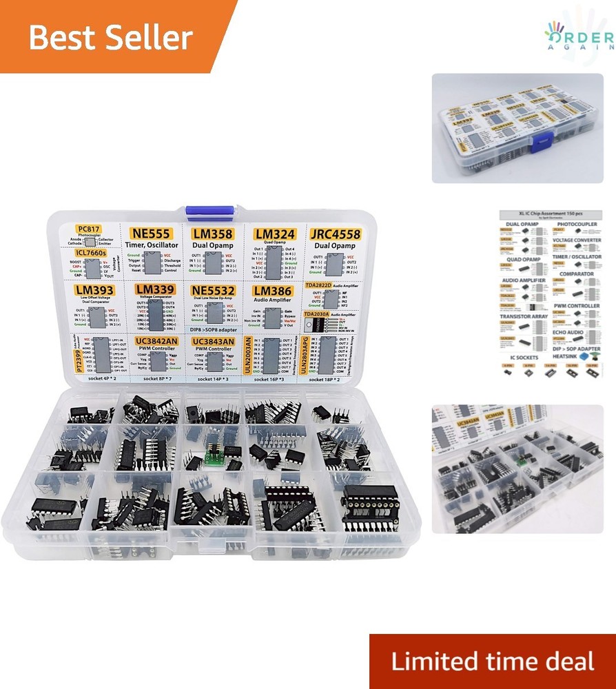 IC Chip Assortment 150pcs Opamp Oscillator PWM NE555 LM358 LM393 Sockets