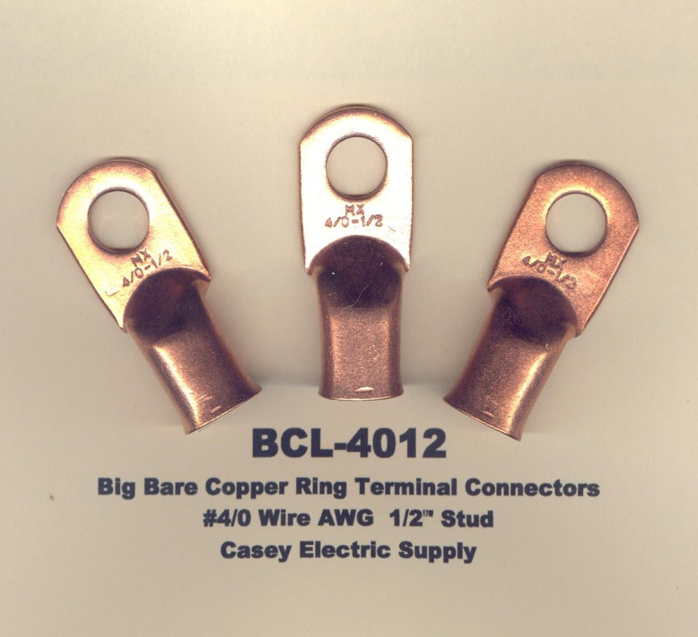 5 Bare Battery Big COPPER Lug Ring Terminal Connector #4/0 Wire Gauge 1/2″ Stud