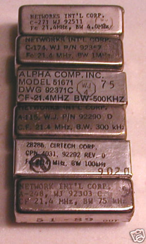 WJ Miniature Crystal Filters 75,100,300,500,1K,4K BW, 21.4 MHz C.F. NOS
