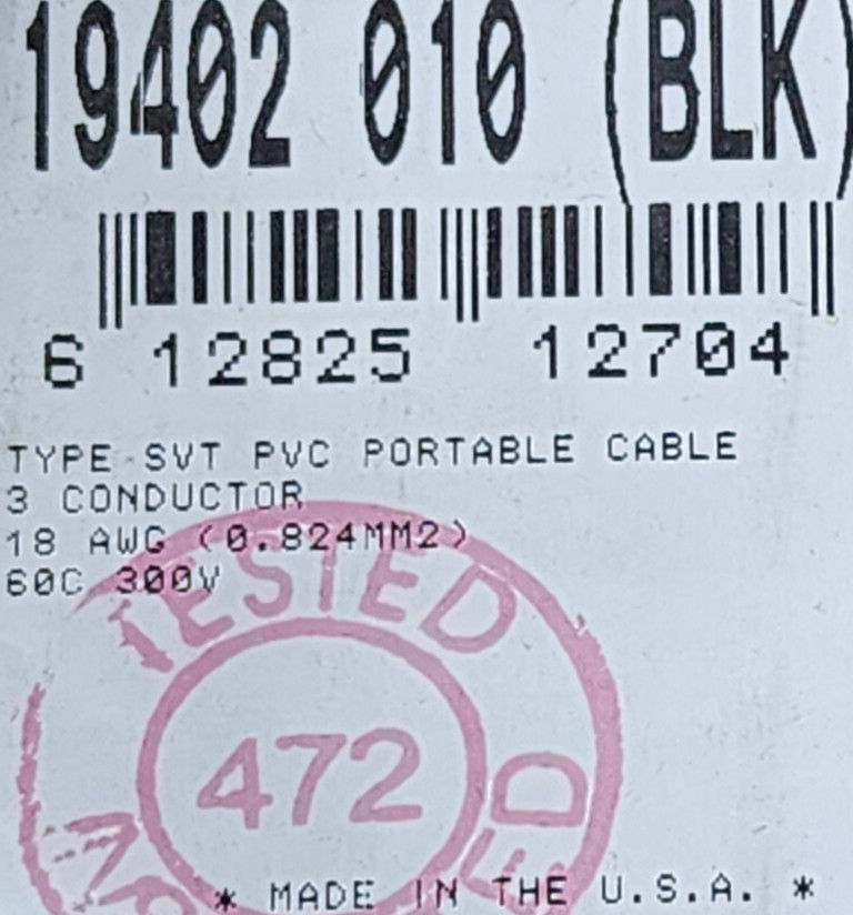 Belden Wire 19402 18/3C SVT Premium Portable Cordage Power Cord Cable Black/10ft