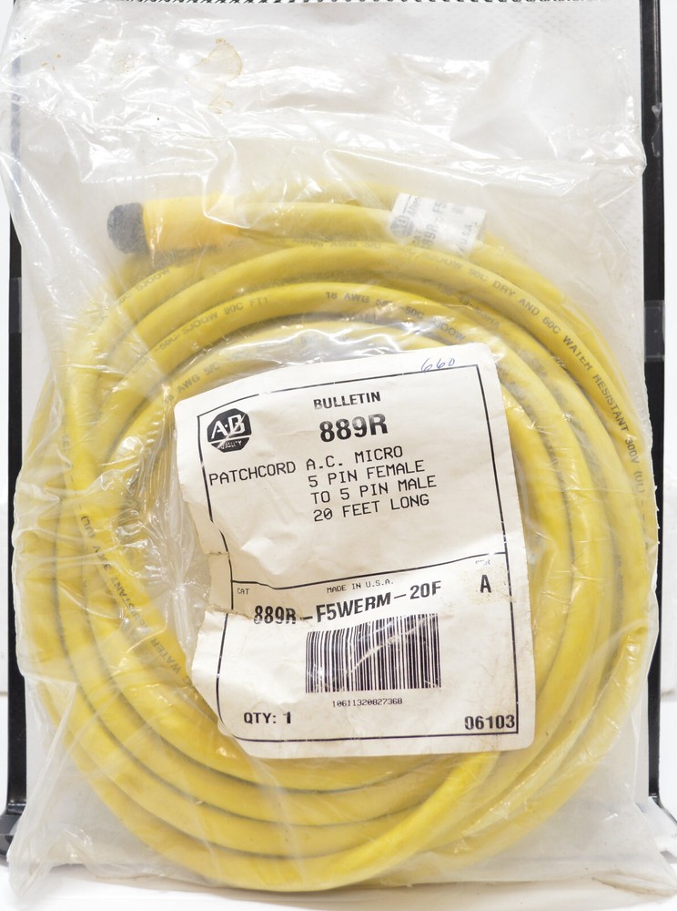 NEW Allen Bradley QD Cordset 889R-F5WERM-20F – 5 Pin F to 5 Pin M Patchcord