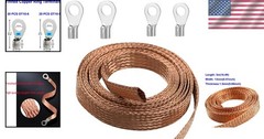 13mm Copper Braid Cable with Cold Pressed Terminals – 16.4ft for Electrical Work