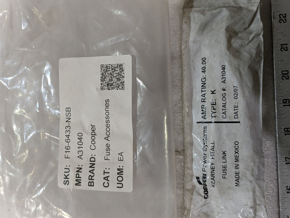 Eaton Cooper Power A31040 Fuse Link Accessory Fit-All Kearney Type K 40A 34KV