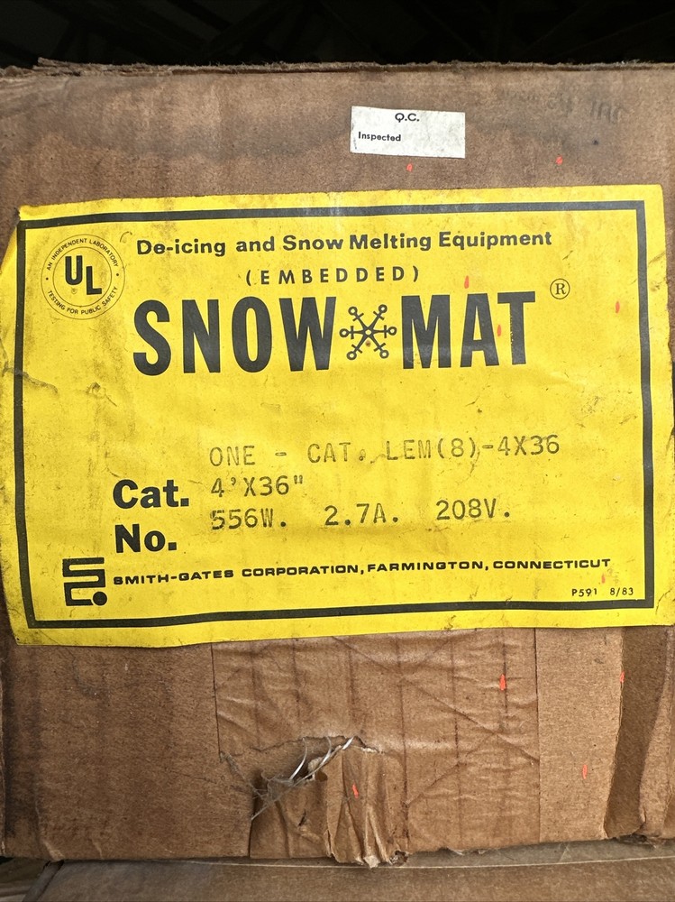 Embedded Snow Mat Smith Gate Corp – 4ft X 36 Inch 556w 2.7A 208V