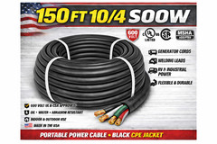 10/4 SOOW Portable Cord 150FT 600V UL CSA Black Flexible Cable USA Made