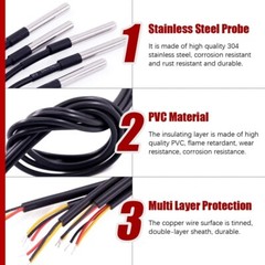 3m/9.8ft DS18B20 Waterproof Temperature Sensors Digital Temp Probe Pack of 5 NEW
