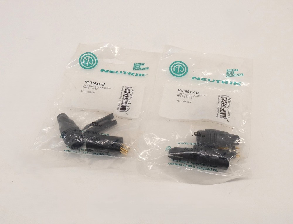 *Lot of 2* Neutrik NC6MXX-B Male Cable XLR Connector 6P – NEW Surplus!