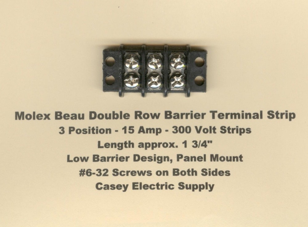 MOLEX / BEAU 15 Amp Double Row Terminal Barrier Strip Block 3 Position