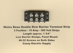 MOLEX / BEAU 15 Amp Double Row Terminal Barrier Strip Block 3 Position