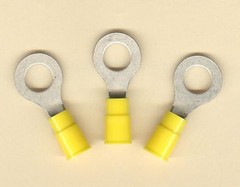 25 Yellow Insulated Wide RING Terminal Connector 12-10 Gauge Wire AWG 5/16″ Stud