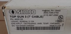 Simco Top Gun 3 Part No. 4005105 Air Ionizer, 120VAC, 100psi, 7ft Cable/Hose
