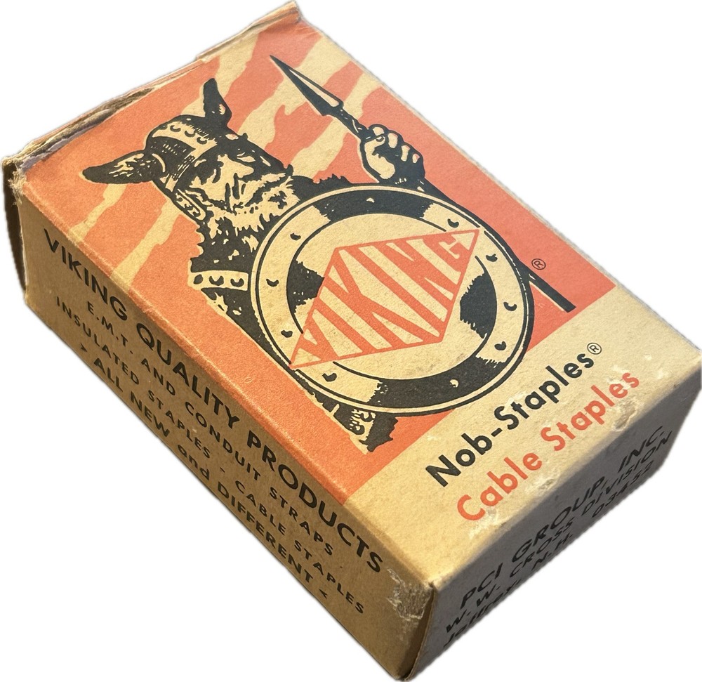 Vintage Viking #100 Nob Staples Cable 14 & 12 Full Box Advertising Made in USA