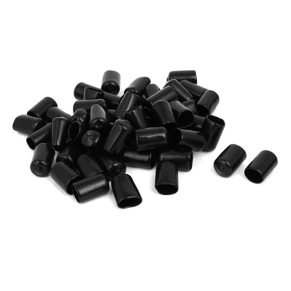 12.5mm Inner Dia Rubber Hose End Cap Screw Thread Protector Cover Black 50pcs