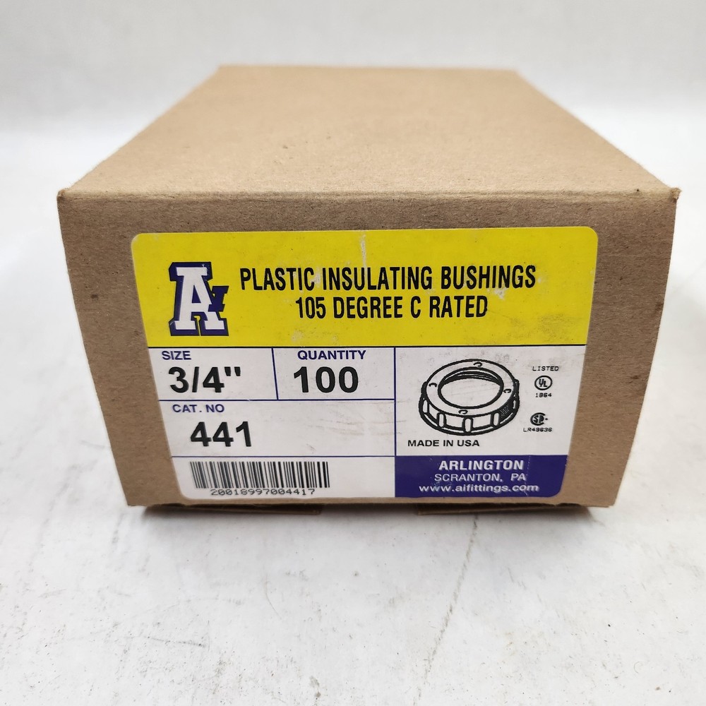 BOX OF 100 ARLINGTON INDUSTRIES 441 3/4″ PLASTIC INSULATED BUSHINGS