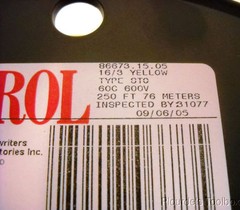 New Carol Cable 250′ Spool Portable Power Cord, 3 Wire, 16AWG, 600V, 86673.15.05