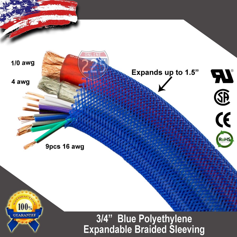 5 FT 3/4″ Blue Expandable Wire Cable Sleeving Sheathing Braided Loom Tubing US