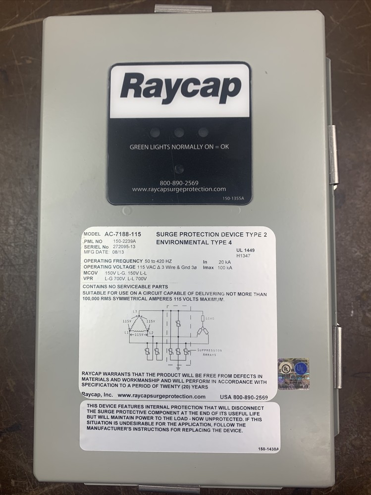 AC Power Protection Raycap Surge Protection ac-7188-115 115 vac type 4 enclosur