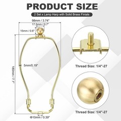 7 Inch Lamp Harp Kit 17.5mm Solid Brass Ball Finial 2 Heavy Duty Bracket Saddle