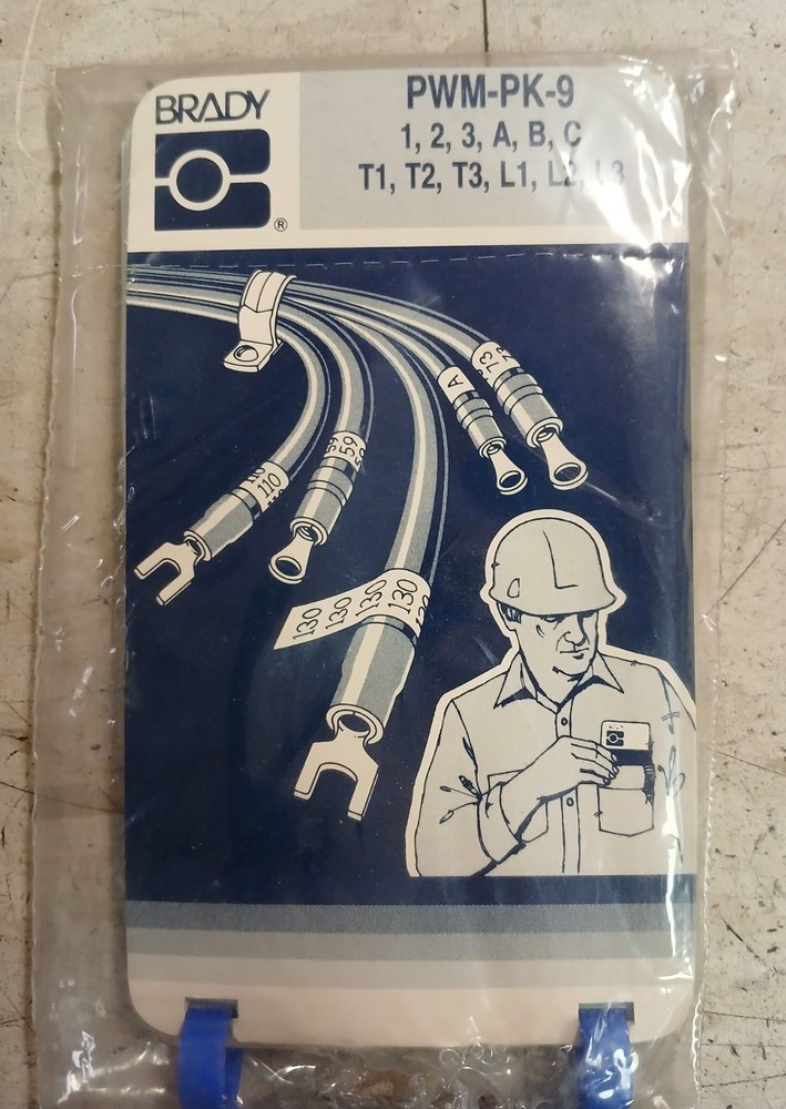 BRADY PWM-PK-9, WIRE MARKERS, 1, 2, 3, A,B,C, T1, T2, T3, L1, L2, L3; NEW IN BAG