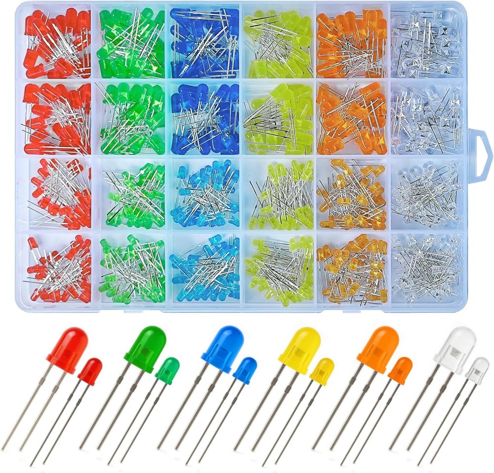 600Pcs 3mm 5mm LED Assortment Kit 6 Colors White Red Blue Green Yellow