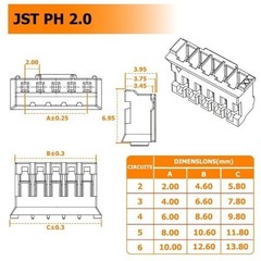 640PCS JST PH 2.0mm Connector Kit PH2.0mm Pitch 2 3 4 5 6 P Size: JST PH 2.0mm