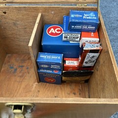 Vintage car maintenance Kit wood box with AC Delco Parts