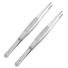 2 Pcs 7-Inch Stainless Steel Straight Blunt Tweezers with Serrated Tip Polish