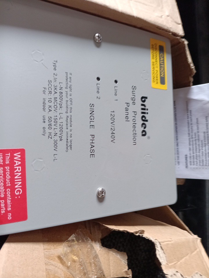 Briidea Surge Protection Panel 120V/240V L-N 800Vpk L-L 1200Vpk Whole House NEMA