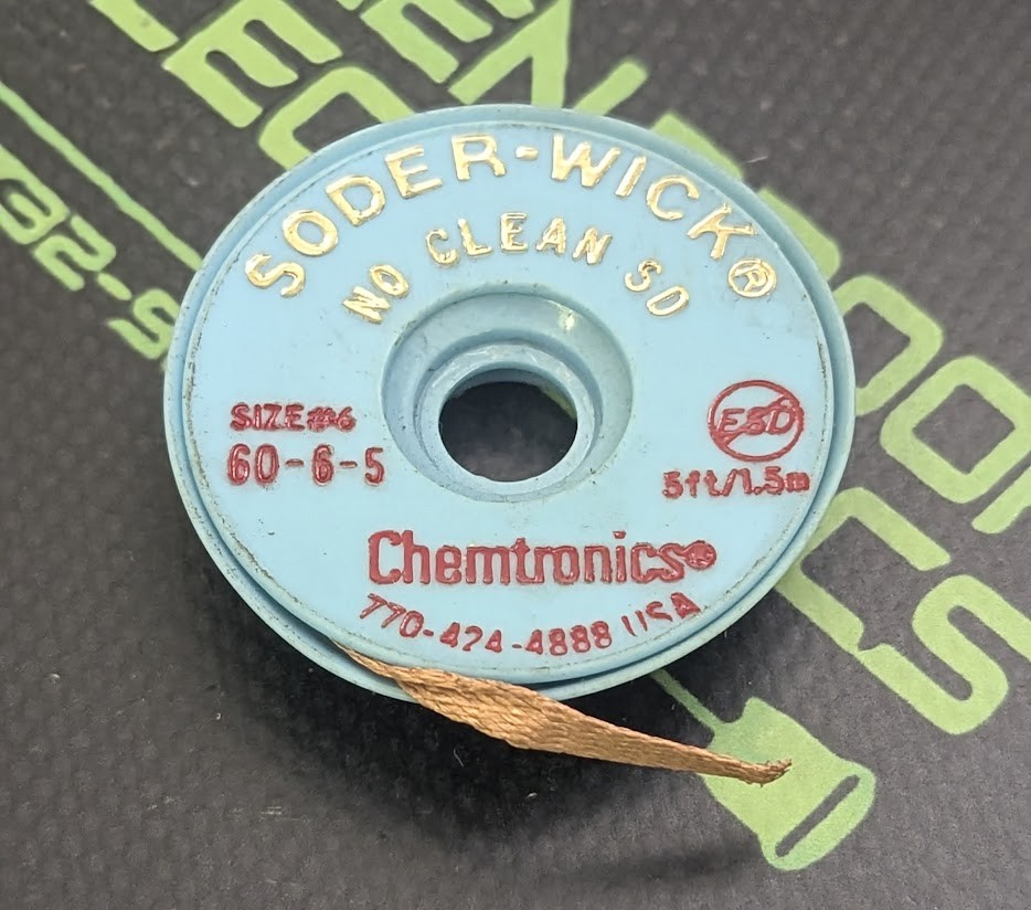60-6-5 – CHEMTRONICS – #6 RED BROWN NO-CLEAN SD SOLDER WICK BRAID 5FT WIDE