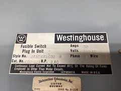 Westinghouse 373D878G02 Fusible Bus Plug Busway COP-321 240V 30A #06F85PR6*CO