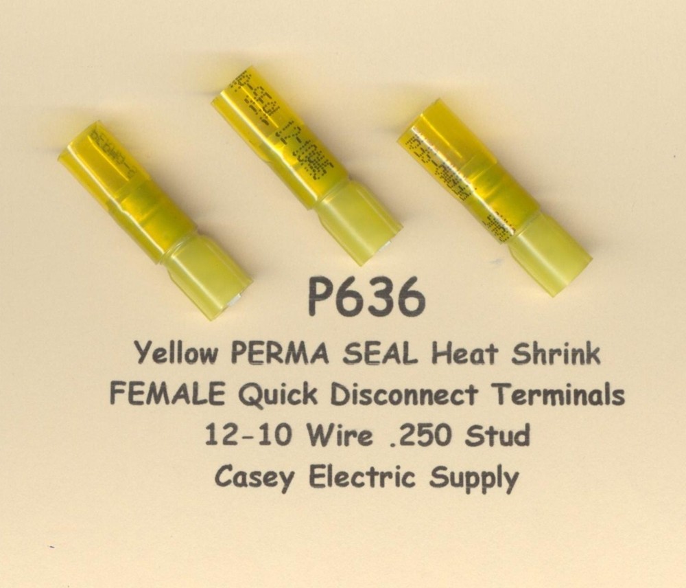 10 Yellow PERMA SEAL Heat Shrink FEMALE QD Connector #12-10 Wire AWG .250 MOLEX