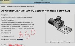 OZ-G XL-241 2/0-4/0 CU SCR LUG Manufacturer: OZ-Gedney Co. | Catalog # XL-241