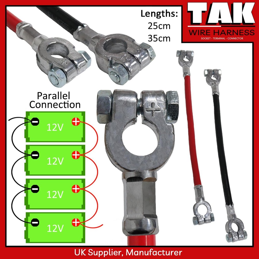 25-30cm 12V Battery Bridge Connector Cables 35mm² 240A With 2 Lead Terminal Ends