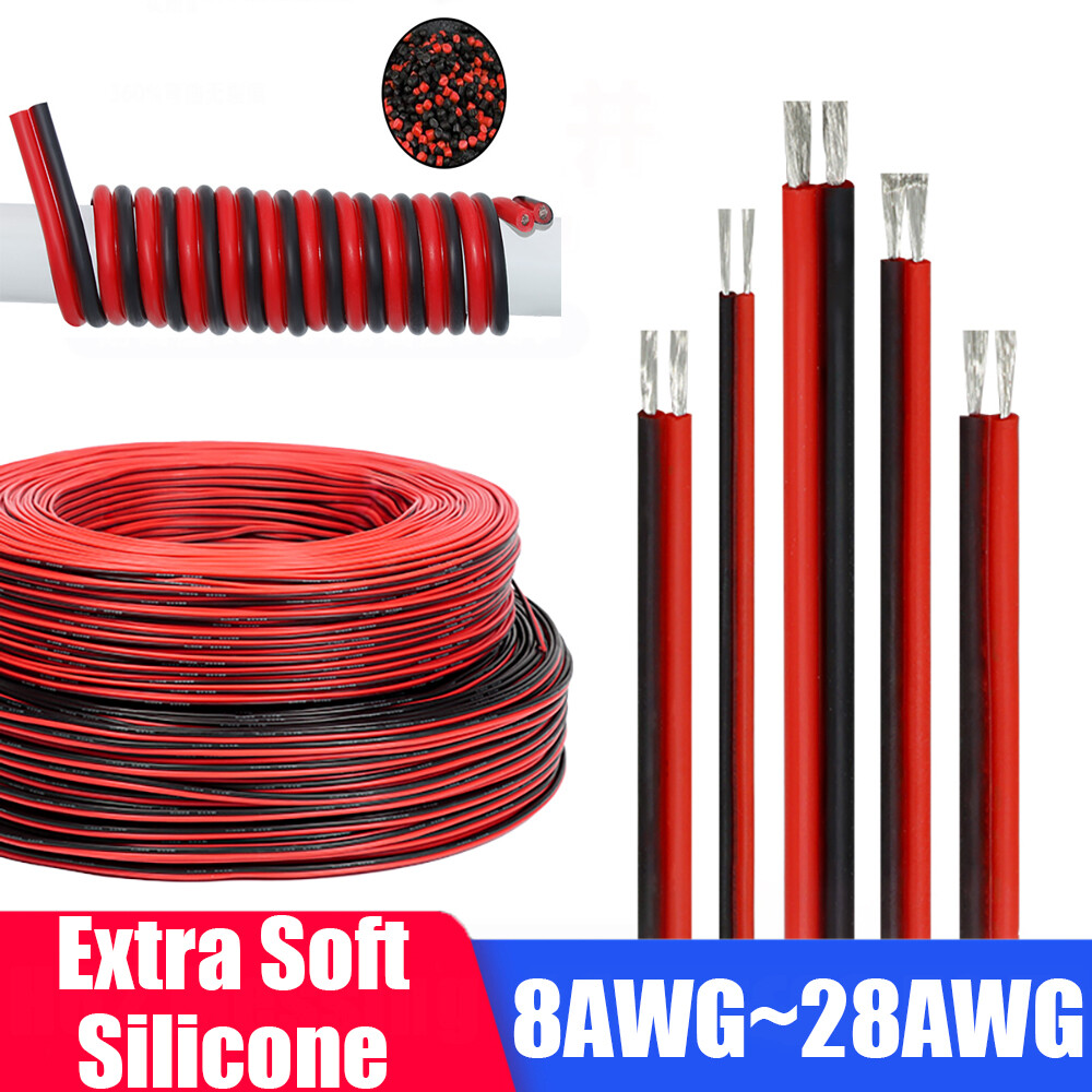 Red &Black 2Pin Silicone Wire 8AWG-28AWG Extra Soft Silicone Cable Tinned Copper