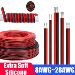 Red &Black 2Pin Silicone Wire 8AWG-28AWG Extra Soft Silicone Cable Tinned Copper