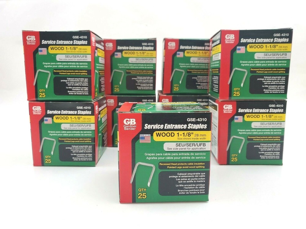 Lot of 9 Boxes of 25 Gardner Bender Service Entrance Staples GSE-4310 1-1/8″