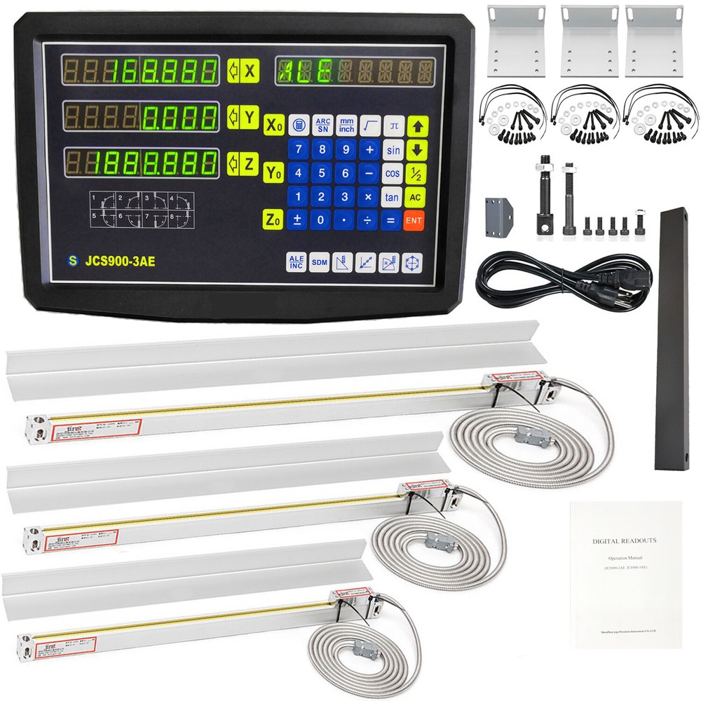 3 Axis Milling Machine Digital ReadOut DRO kit for Mill w Glass scales 1μm Linea