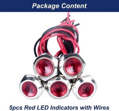 5 Pcs 12mm 110V 220VAC Metal LED Indicator Light 1/2 Mounting Hole Waterproof