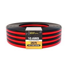GS Power 100% Copper 10 AWG (American Wire Gauge) OFC 25 ft, Red & Black