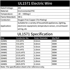 UL1571 Flexible Stranded Wire Cable 26/28/30/32AWG PVC Insulated Electronic Wire