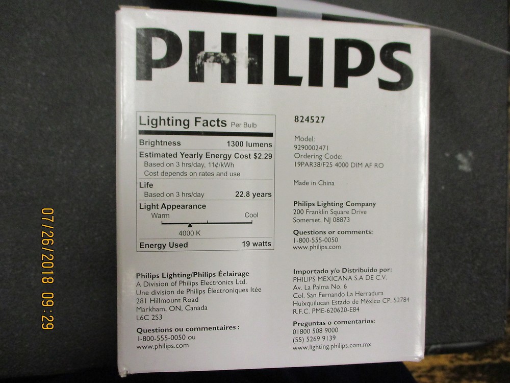 New – Philips – 19PAR38/F25 19 watt – 120 volt – 1300lumen – Flood Light