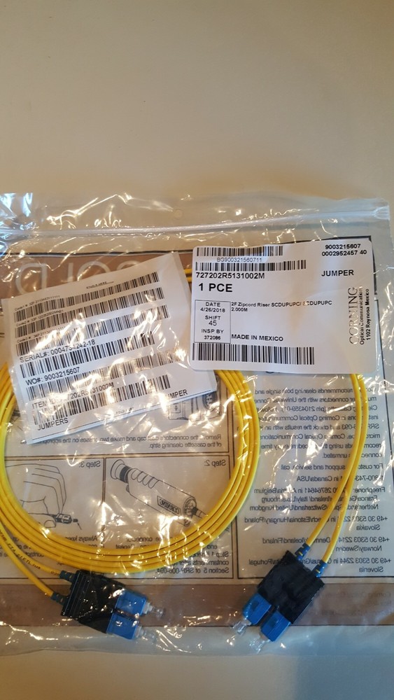 Corning Fiber Optic Jumper, 727202R5131002M, Singlemode – SC to SC, Duplex,