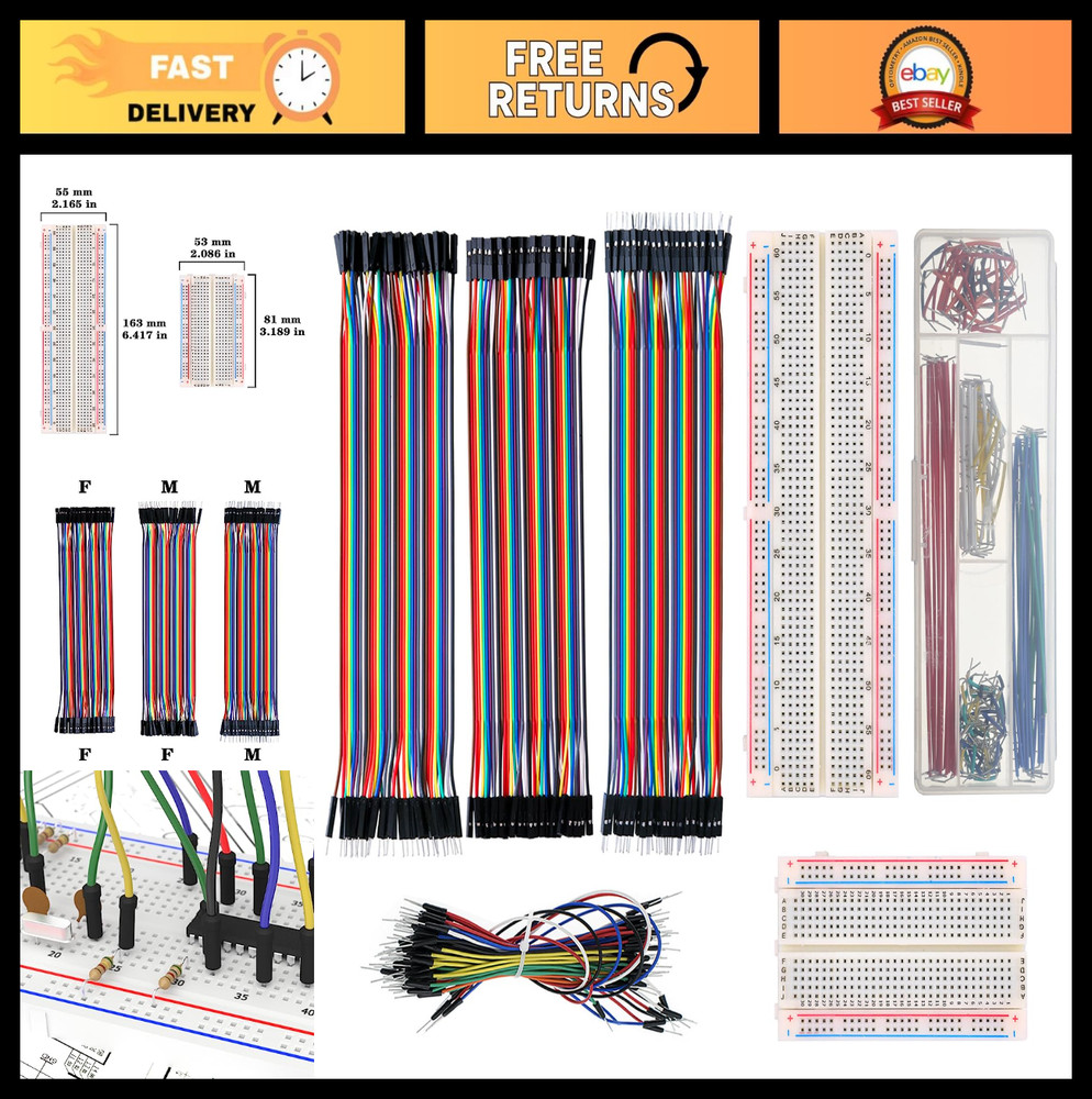 Solderless Breadboard Jumper Wires Kit – 126pcs Male to Male, 400/830 Tie Points