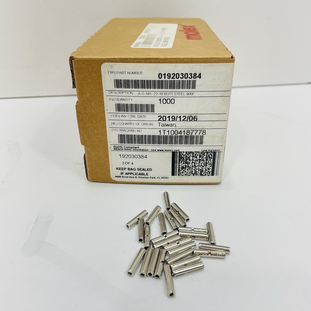 Qty 50 Molex 0192030384 A-S-145 Terminal Butt Splices 18-22 AWG Crimp Connectors