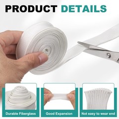 Braided Sleeving 9.8Ft x 0.39″ Fiberglass Braid Cable Sleeve for Home, White