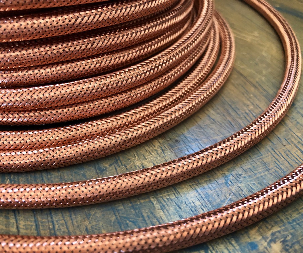 Copper Metal Covered Cord- Round 3wire Metal Braided Cable, Mesh Jack – Per Foot