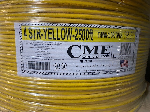CME THWN-2 OR THHN 4 STR Yellow 2500′ Wire (NEW)