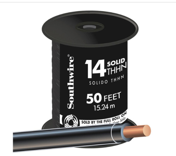 SOUTHWIRE 50 Ft. 14 Awg Solid Black THHN Electrical Wire AWM 600 VOLTS